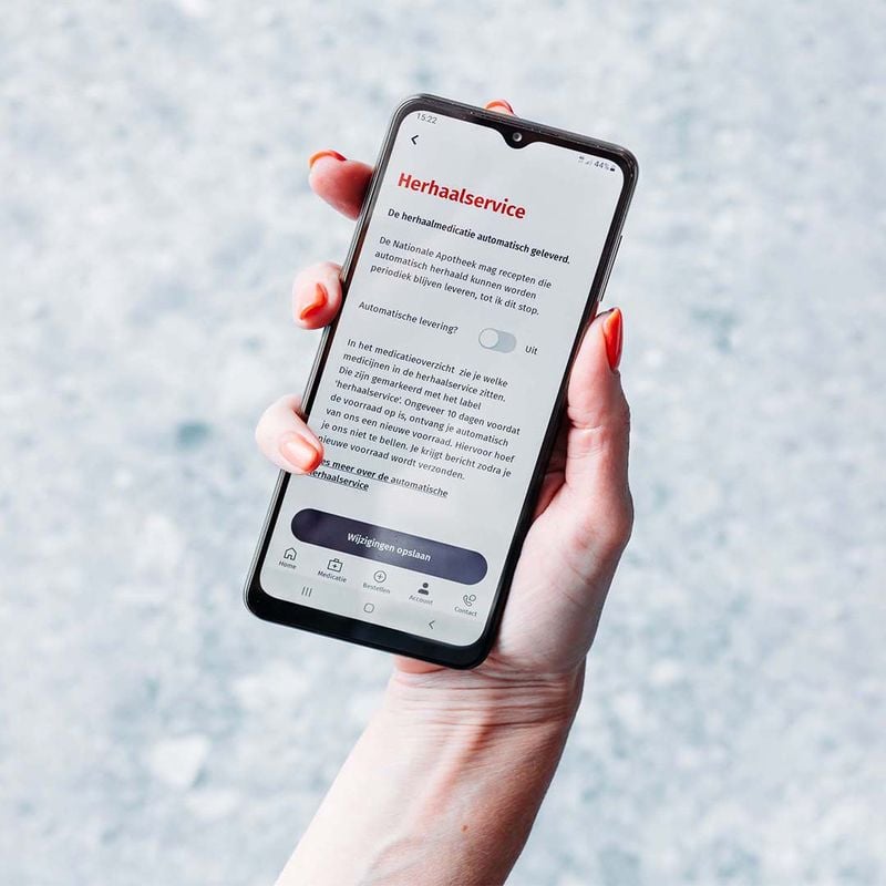 Zet de herhaalservice aan om jouw medicijnen automatisch te herhalen en te laten thuisbezorgen.